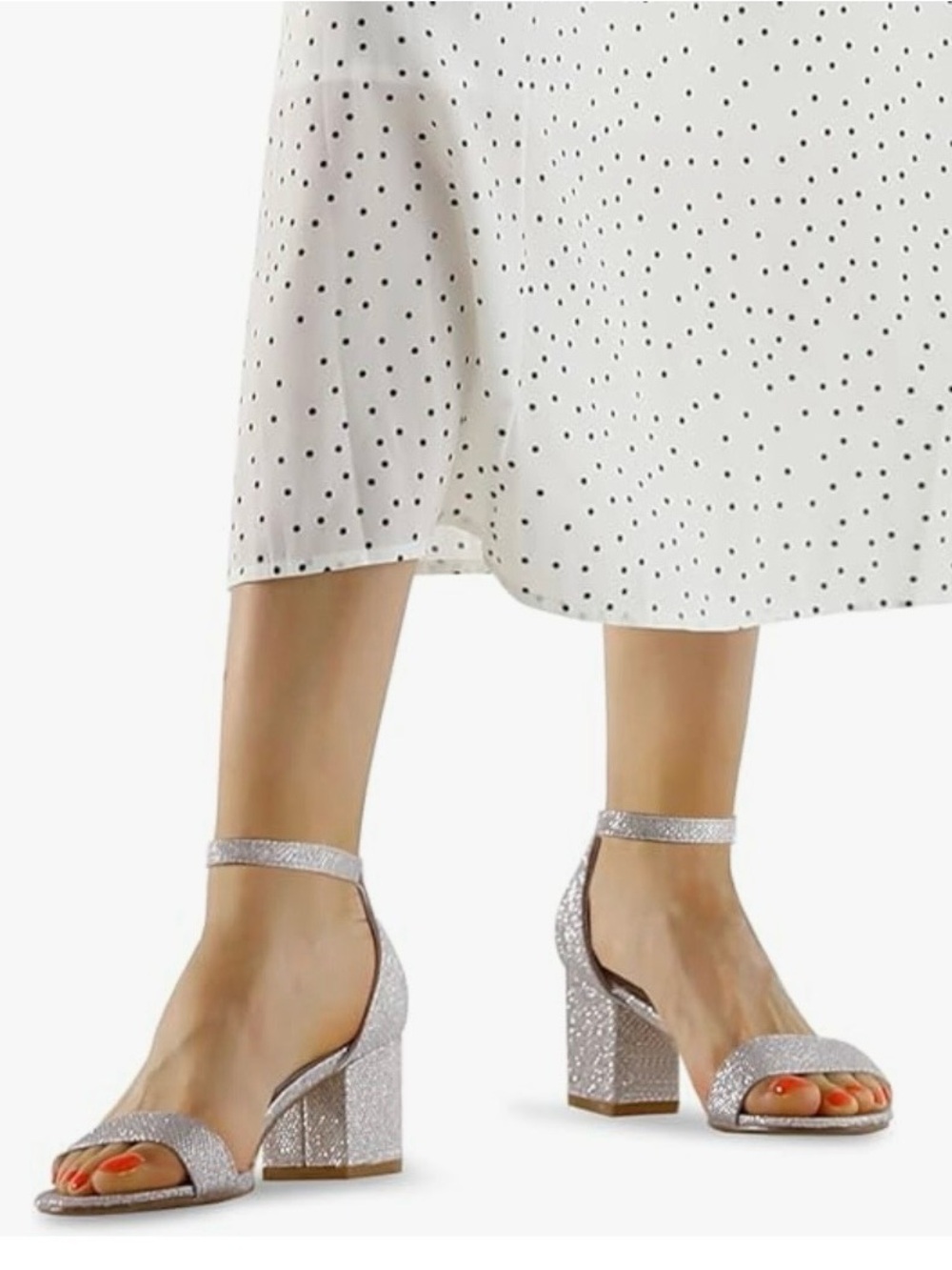 NWOT Ankis Sparkling Silver Block Heel Sandals with Ankle Strap